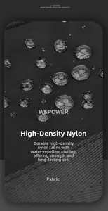 Detail of high-density waterproof nylon fabric with water droplets on the outdoor bag