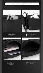 Detail view of large capacity waterproof sports waist bag with multiple functional pockets