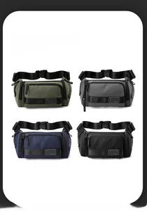 Detail view of large capacity waterproof fanny packs in four tactical colors with zippers