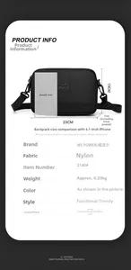 Spécifications détaillées du sac bandoulière tactique noir en nylon et dimensions