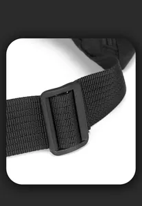 Close-up of durable black nylon webbing and adjustable plastic buckle for sport chest bag