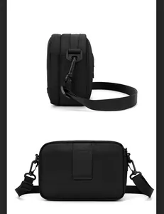 Détails de la sacoche banane en nylon noir avec fermetures éclair et passants de ceinture