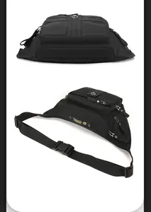 Detail of waterproof nylon waist bag with adjustable buckle and multi-zip compartments