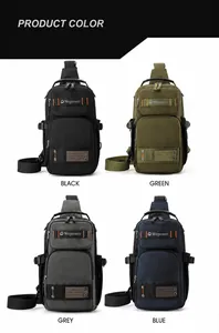 Detailed color options of waterproof nylon chest bags in black, green, grey, and blue