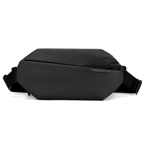 Minimalist black waterproof crossbody chest bag with geometric faceted design for men