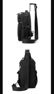Side and back view of black tactical chest bag showing durable nylon and D-rings