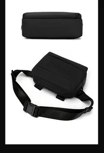 Détail du sac de poitrine noir mat imperméable montrant le logo WEPOWER et la boucle réglable