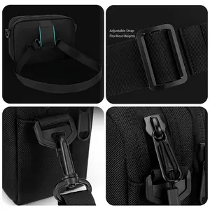 Sacoche de sport en nylon noir pour homme avec bandoulière réglable et crochets robustes