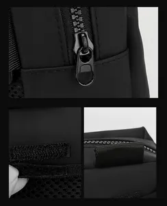 Détails de sac bandoulière imperméable avec zip en nylon et poche en filet alvéolé