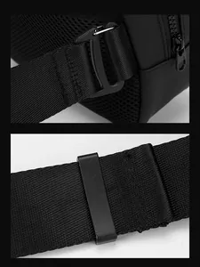 Détail du tissu en nylon noir imperméable avec rembourrage en maille et boucle en D