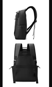 Détail des bretelles respirantes et de la poche latérale du sac à dos noir mat pour ordi