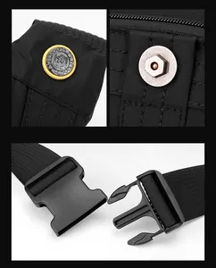 Detail view of durable nylon fabric with magnetic buckle and plastic release clips