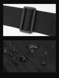 Detail of waterproof synthetic fabric with water droplets and adjustable nylon strap buckle