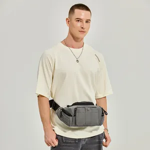 Versatile dark grey outdoor sports fanny pack with durable nylon and adjustable strap