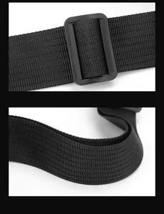 Detail of durable black nylon strap and plastic buckle for multi-layer shoulder bag