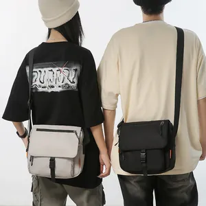 Large capacity techwear crossbody bag with flap buckle and adjustable strap for men and women