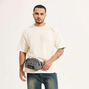 Grey waterproof nylon multi-pocket waist bag with adjustable strap for outdoor sports