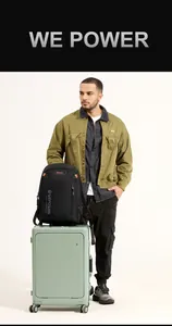 Matching set of black WEPOWER backpack and mint green hard shell suitcase for travel use
