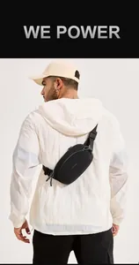 Detailed back view of a black sports chest bag featuring adjustable straps and logo