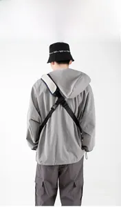 Detail view of a large-capacity men's crossbody bag with functional commuter design