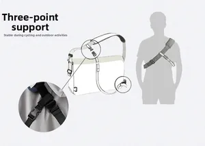 Detail of three-point support system on messenger bag for cycling stability
