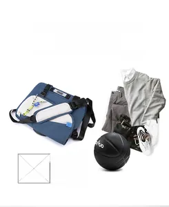 Blue functional messenger bag styled with grey sweater and sneakers for casual daily look