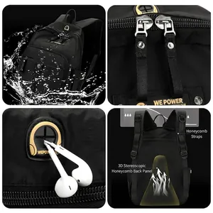 Wasserdichter schwarzer Rucksack mit Waben-Trägern und ergonomischer 3D-Rückenpolsterung