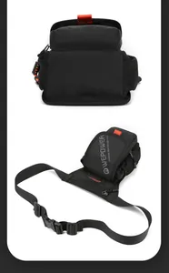 Tactical black nylon waist leg bag with orange accents and adjustable buckle straps