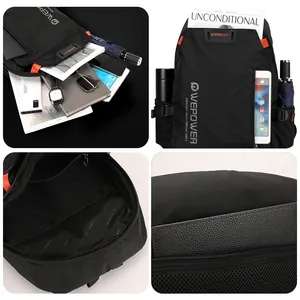 Large capacity black waterproof backpack with multiple compartments for outdoor and school use