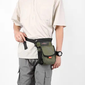 Army green tactical drop leg bag for hiking with adjustable waist and thigh straps