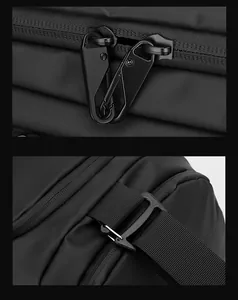 Dettaglio della borsa da viaggio impermeabile con cerniere antifurto e cinghie in nylon
