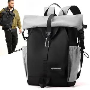 Damen Herren Große Kapazität Rolltop Rucksack Wasserdicht Nylon 14 Zoll Laptop Rucksack Für Schüler Reisen Freizeit Outdoor Daypack
