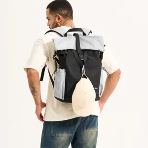 Outdoor-Roll-Top-Rucksack in Grau-Schwarz mit großem Fassungsvermögen für Reisen