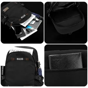 Black multifunctional business laptop backpack with large capacity and multi-layer storage