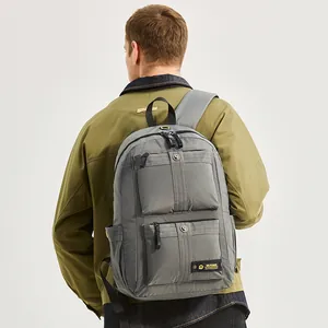 Grey large capacity water-resistant backpack with multi-pocket design for men
