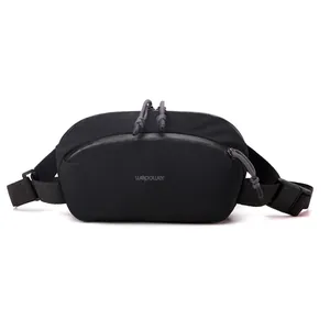 Men's minimalist black sports chest bag made of durable nylon with adjustable strap
