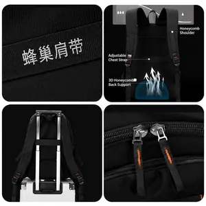 Men's large capacity commute backpack with breathable honeycomb straps and luggage sleeve