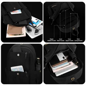 Black large capacity multifunctional business backpack with organized inner compartments