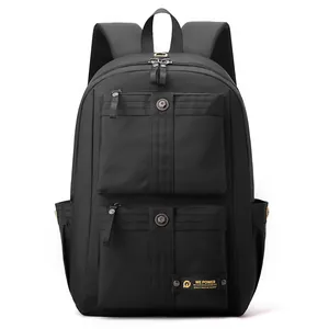 Lightweight black large capacity backpack for men with dual front zipper pockets