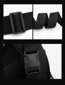 Detail of durable black nylon strap with high-quality plastic adjustment buckle and buckle