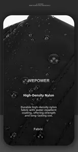 Detail of high-density nylon fabric with water-resistant coating and water droplets