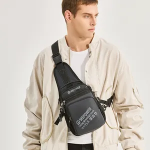 Large black crossbody chest bag for travel and commute with multiple compartments