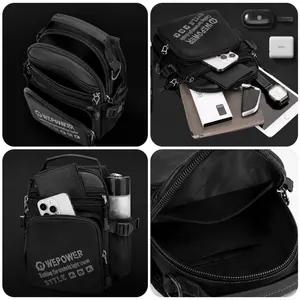 Large capacity black crossbody bag with multiple pockets for outdoor travel