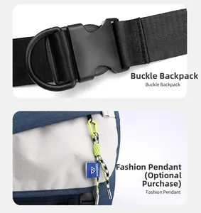 Detail of high-density nylon webbing with plastic buckle and yellow braided keychain