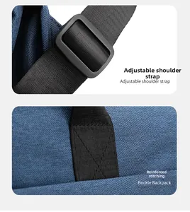 Detail of adjustable shoulder strap with durable plastic buckle and reinforced stitching