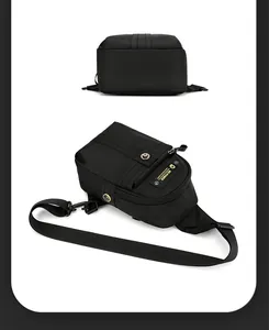 Macro detail of the wear-resistant black nylon chest bag showing zipper and base quality