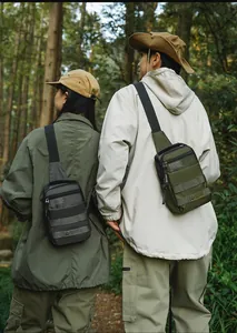 Outdoor tactical crossbody bags in grey and olive green with MOLLE webbing detail