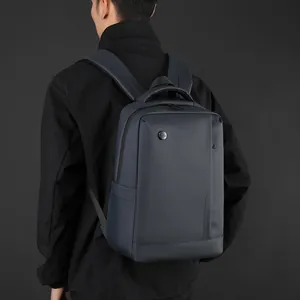 Men's large capacity business laptop backpack in dark grey water-resistant fabric
