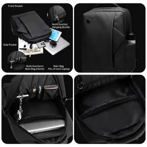 Waterproof business laptop backpack with 14-inch compartment and multi-pocket layout