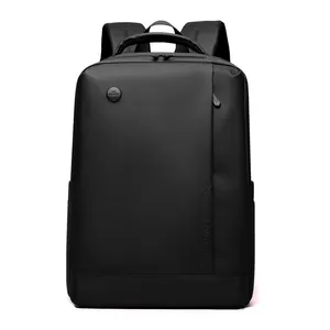Minimalist black waterproof business laptop backpack with ergonomic straps and side pockets